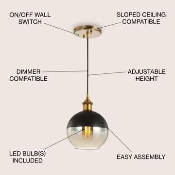 Nixon 7.5" Adjustable Drop Globe Metal/Glass LED Pendant - JONATHAN Y